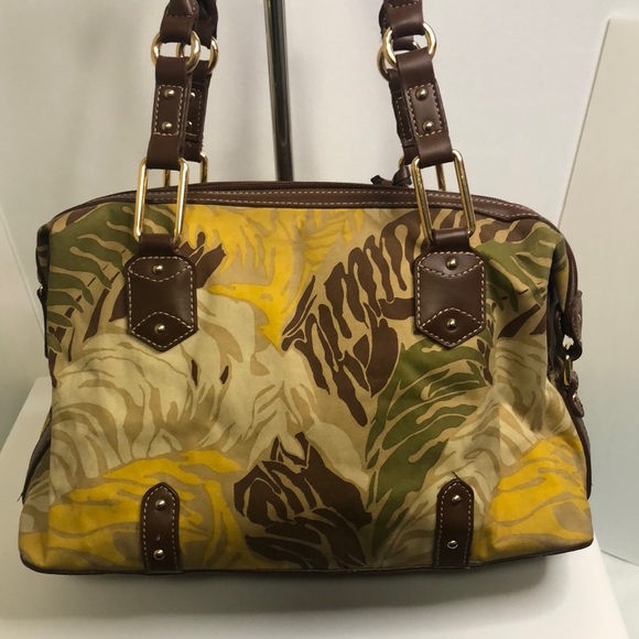 ETIENNE AIGNER brown canvas multi colored shoulder bag. Gold hardware. - Picture 6 of 16
